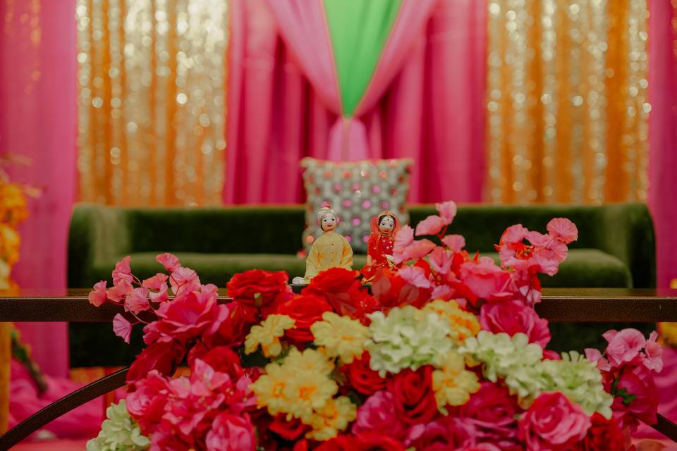 Colorful mehndi function decor