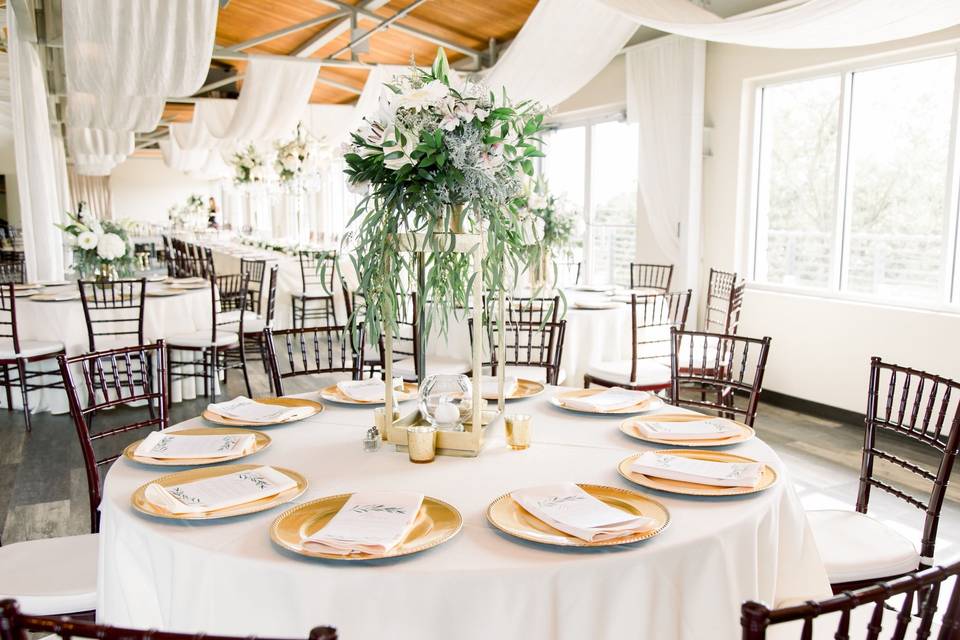 Table with floral centerpieces