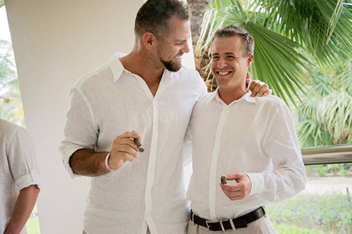 The groom being congratulated