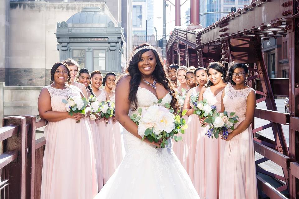 The bride with her bridesmaids