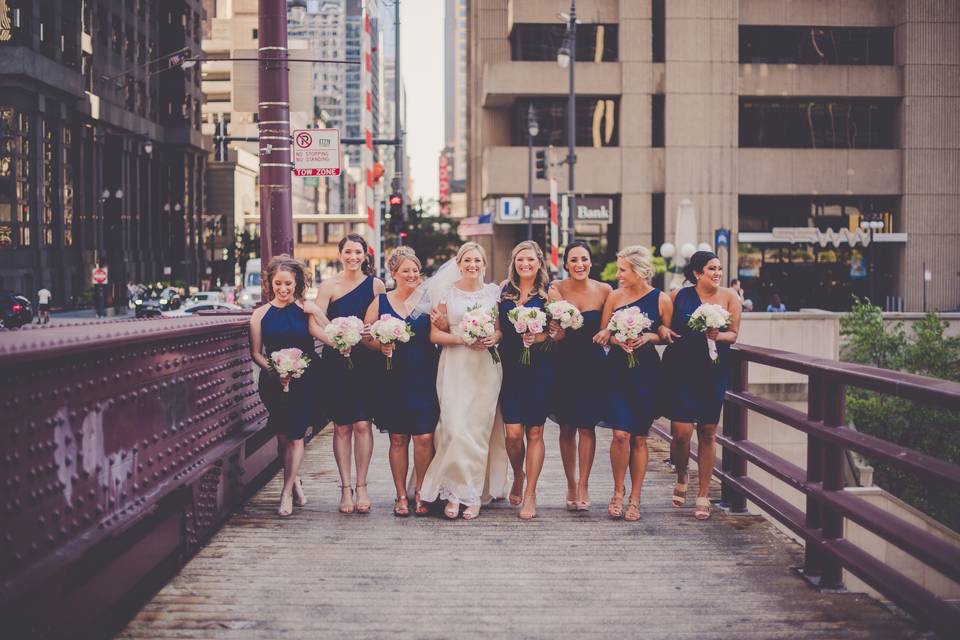 The bride with her bridesmaids