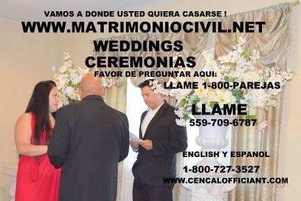 CALIFORNIAS #1 WEDDING OFFICIANT ENGLISH y ESPANOL/RESERVE EARLY!1-800-727-3527