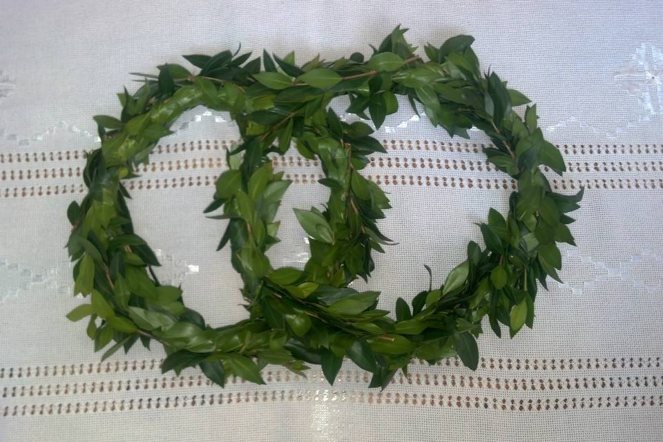 Wedding wreath for use in the church as crowns for the bride and groom. Made with Myrtle a symbol of eternity and everlastingness.