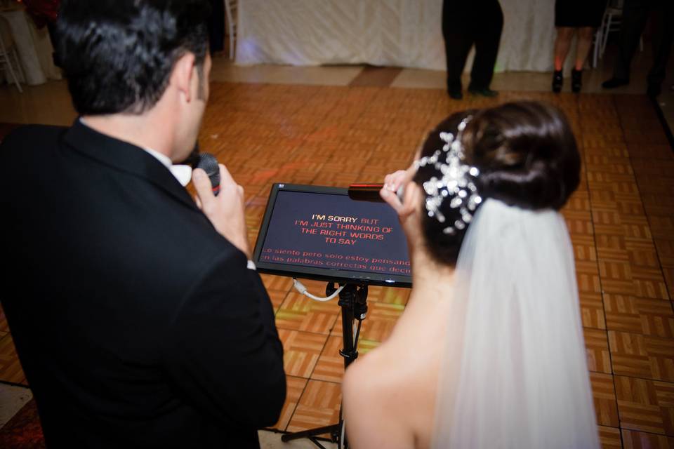 Maria and Julian's destination wedding at the Cathedral of Old San Juan in San Juan, Puerto Rico. Reception at Casa de Olimpica | Reception | Karaoke