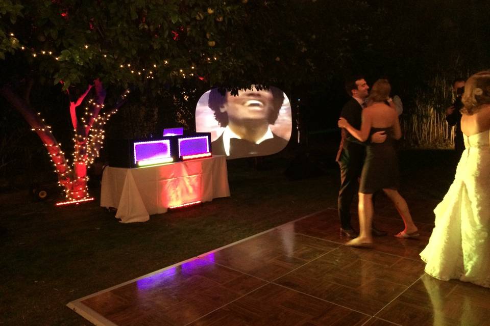 Casa Cody Palm Springs showing setup with uprights and music videos