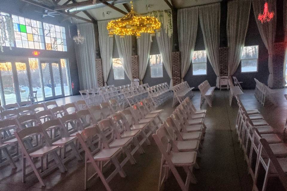 Barn indoor ceremony seating