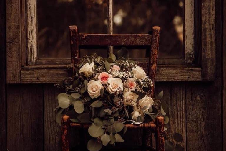 Bouquet by barn exterior
