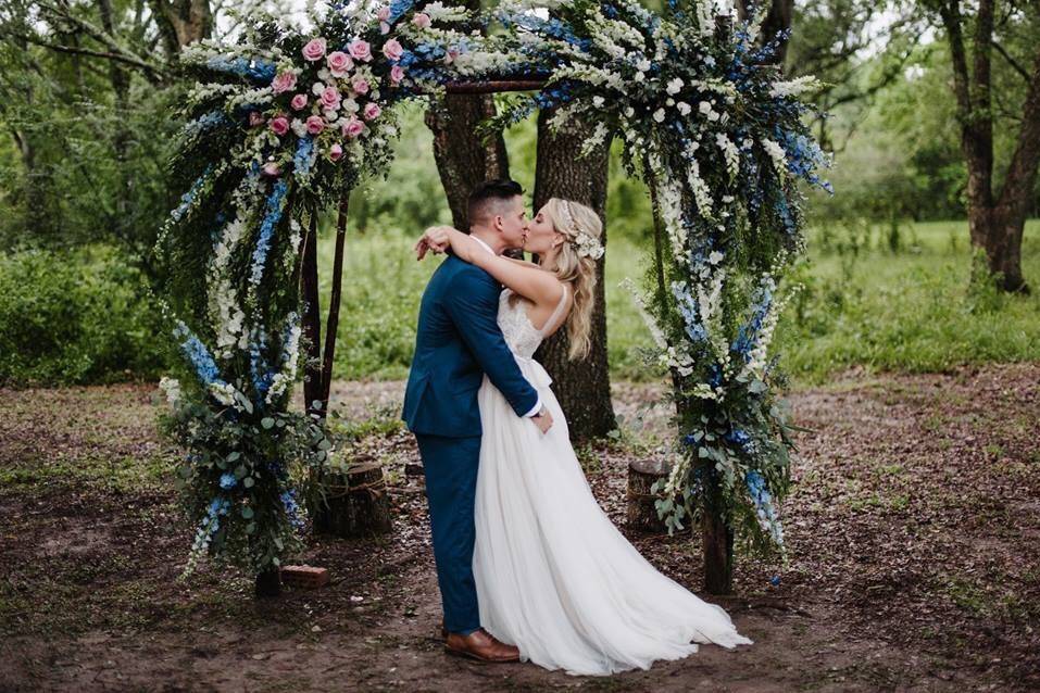 Couple's wedding kiss