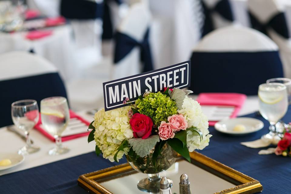 Table setup with flower centerpiece