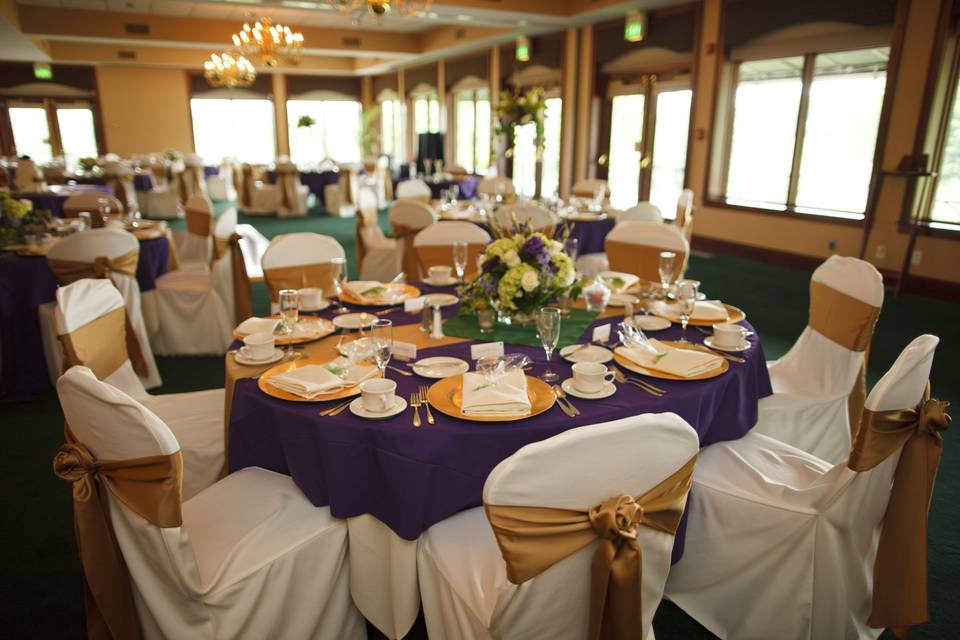 Table setup with flower centerpiece