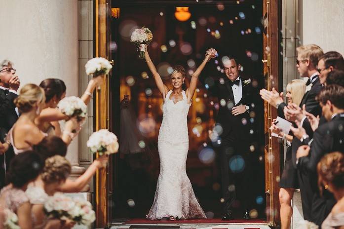 The bride holding her bouquet