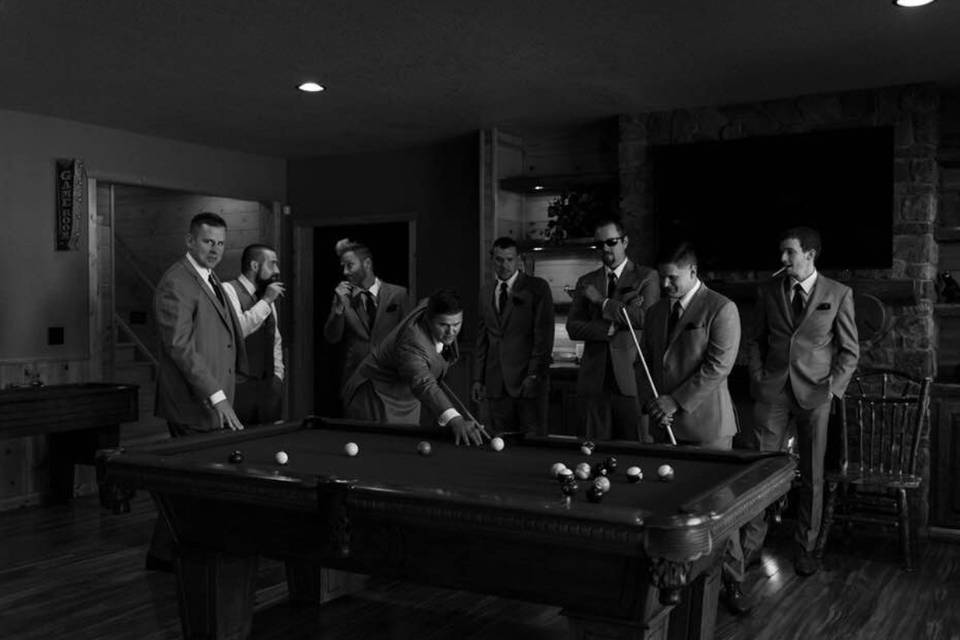 Groomsmen in the game room