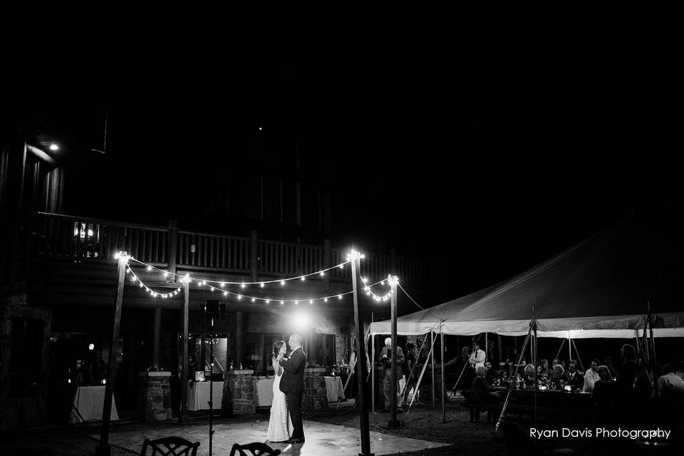 Tent set up in backyard