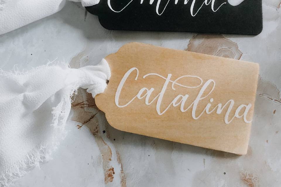 Hand lettered name tags