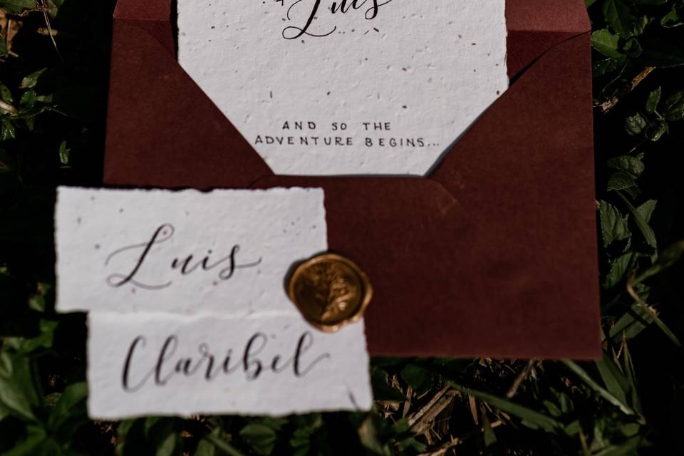 Invitation with maroon envelope