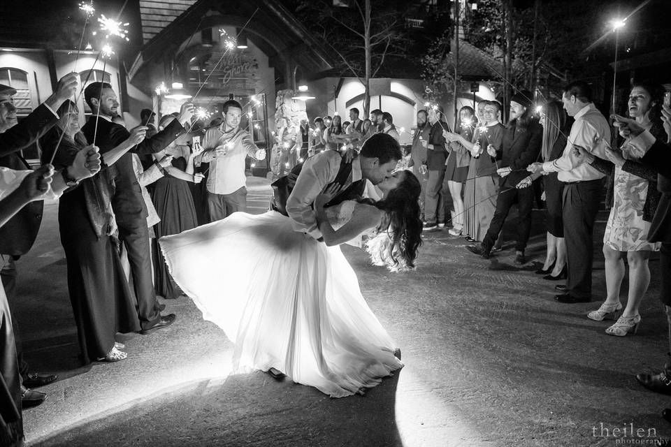 Celebrating the newlyweds with sparklers