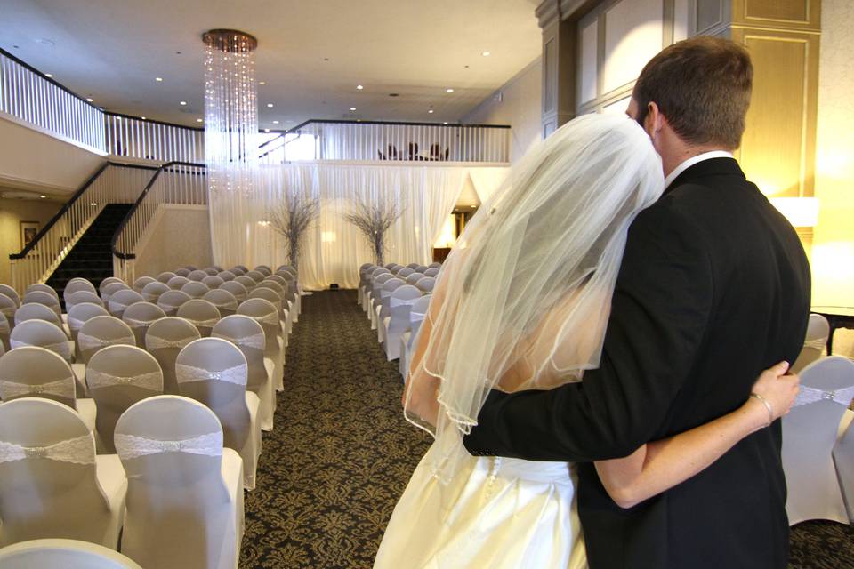 Leaning on the groom