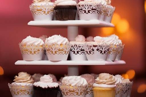 Wedding cake and cupcake display