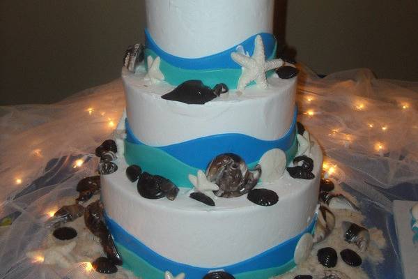 Blue and white cake