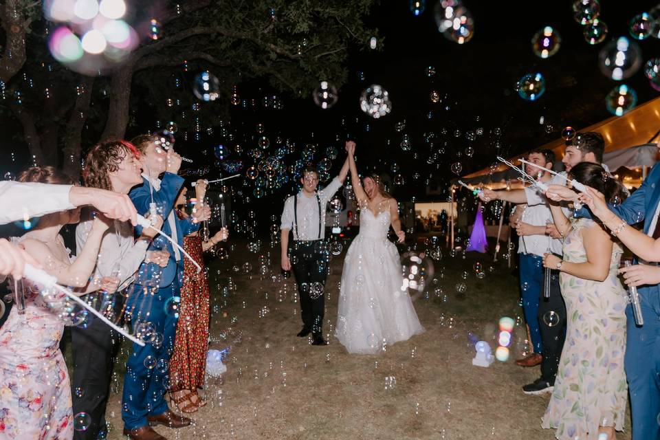 Joyful wedding exit