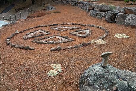 Orchard and stones