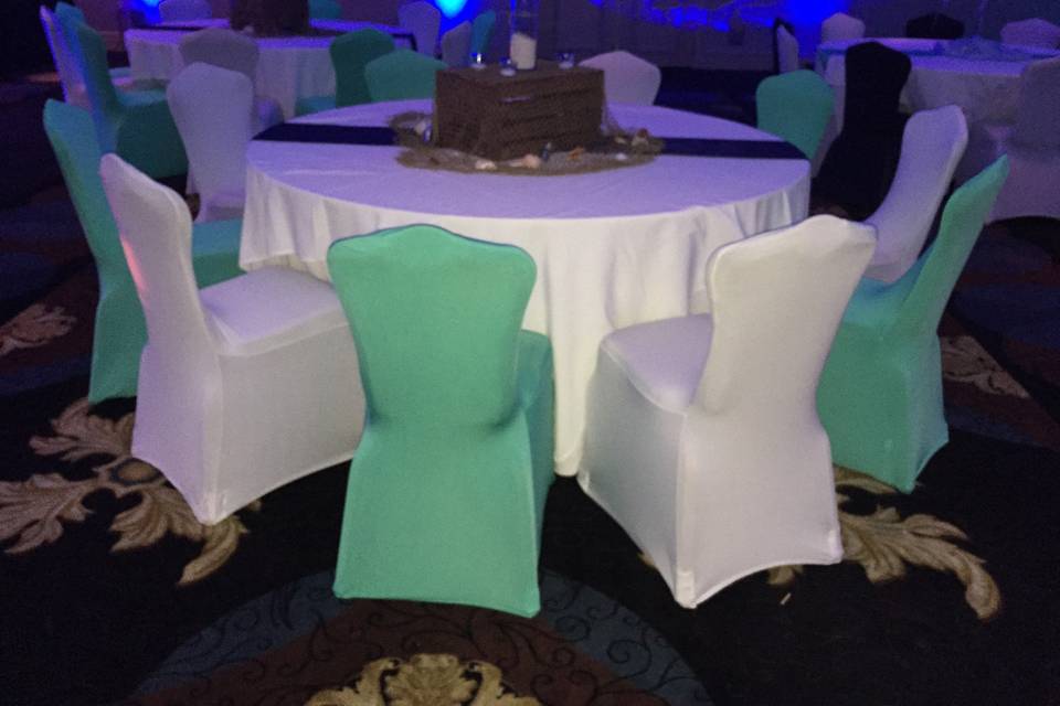 Silver Sashes with White Spandex Chair Covers and Diamond Mesh Clip