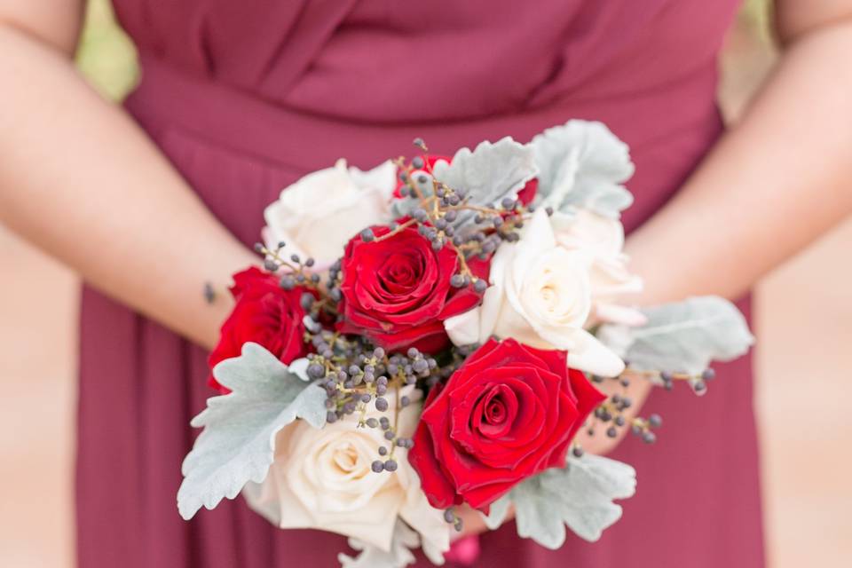 Bridesmaid's dress and bouquet