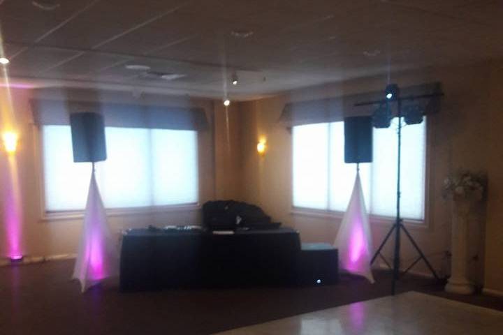 DJ set-up at receptions with monogram lighting