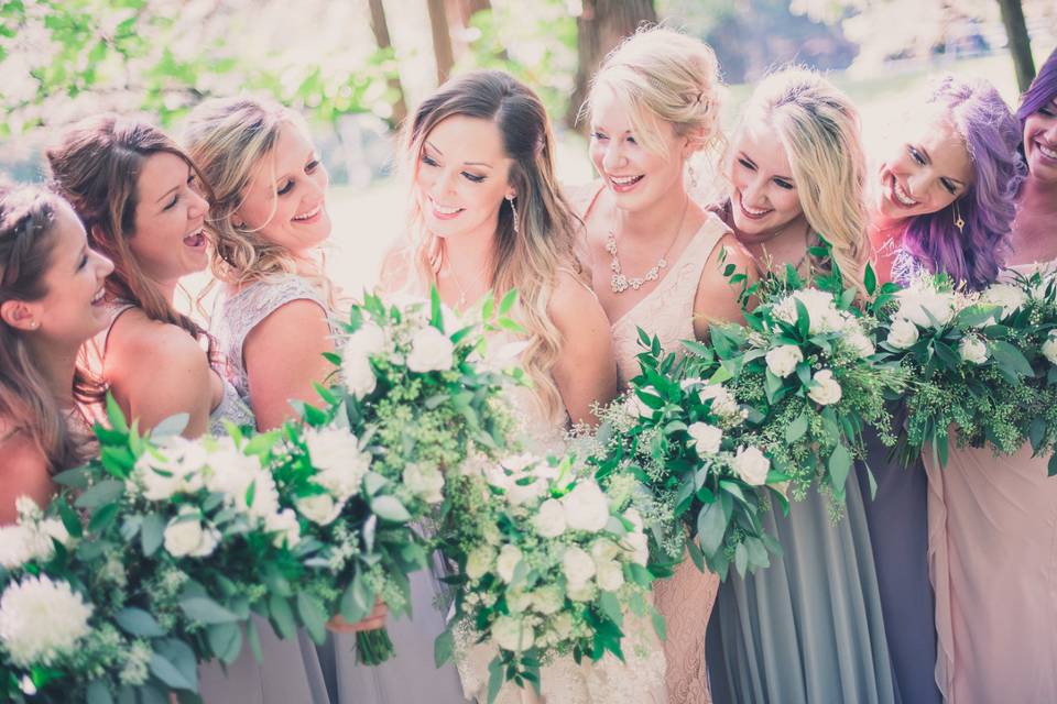 Ladies holding their bouquets