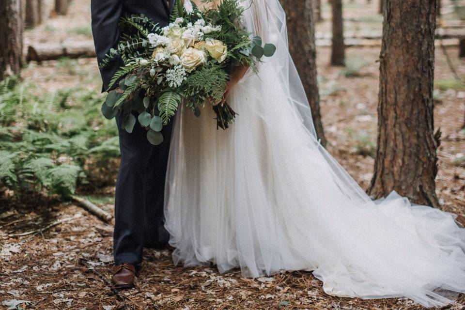 Newlyweds in the woods