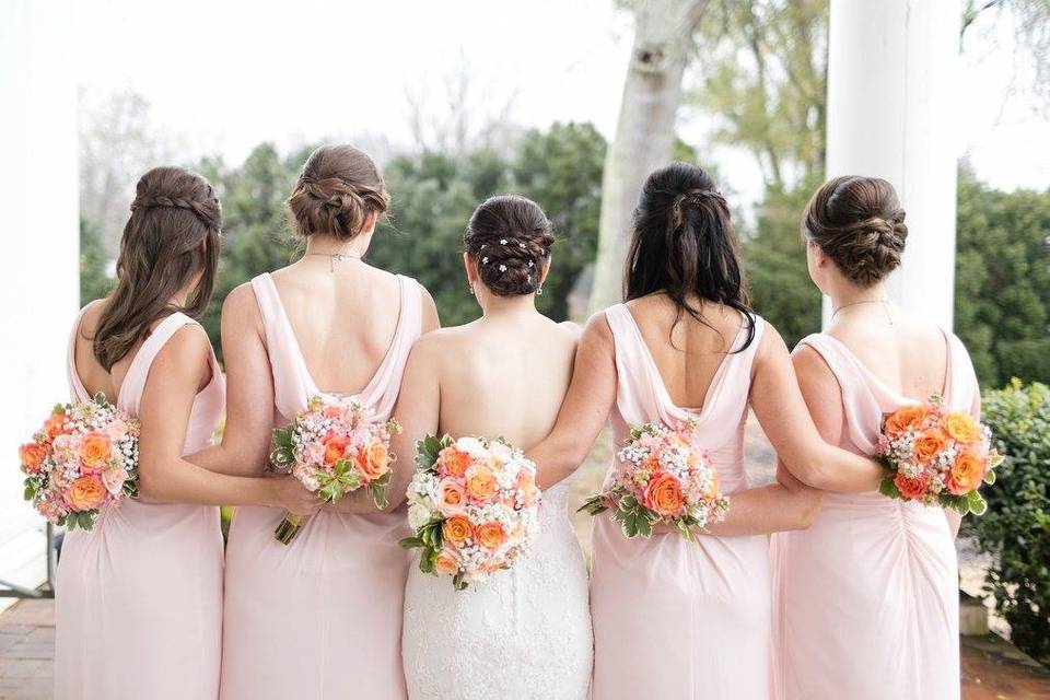 Bouquets of the bride and bridesmaids