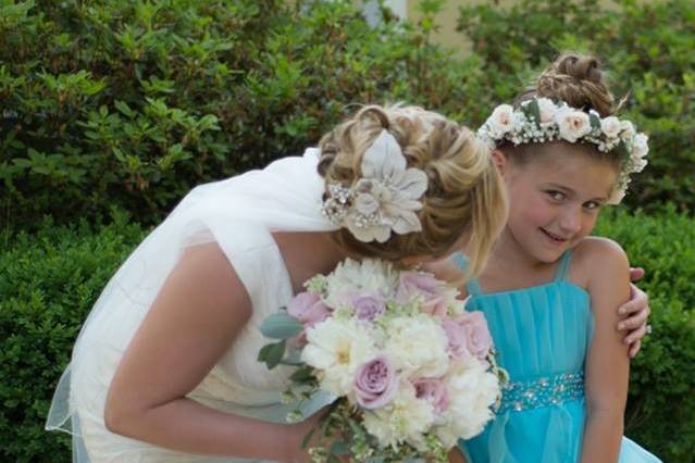 Bride and flower girls in flower crowns