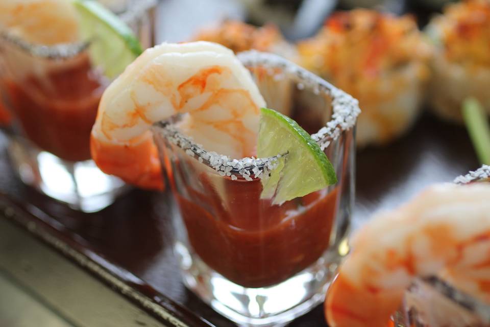 Jumbo Shrimp Cocktail in a Tequila Glass