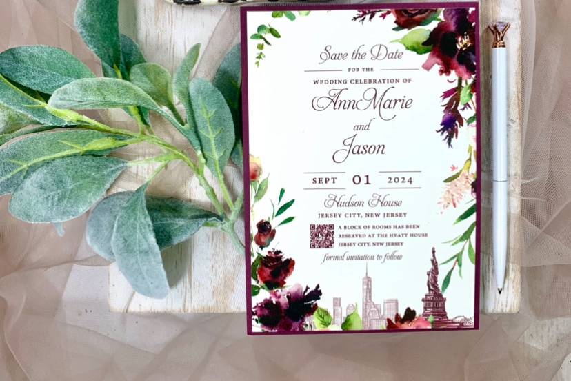 Burgundy Florals Save the Date