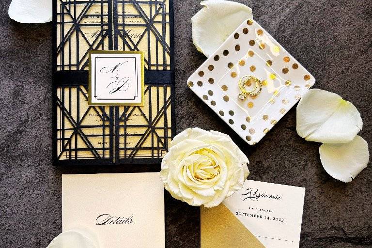 Art Deco Lasercut Gold Invite