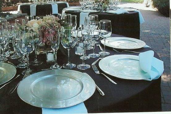 Table setup with flower centerpiece