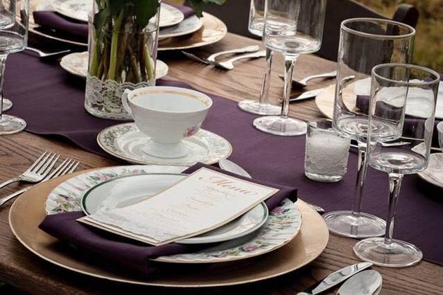 Table setup with flower centerpiece