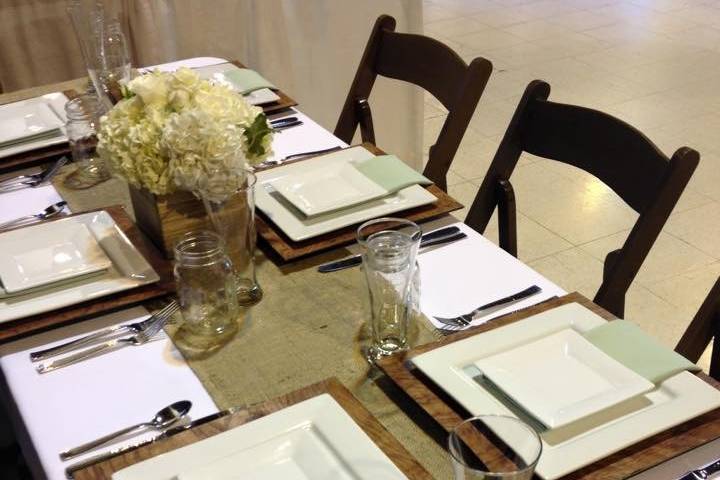 Table setup with flower centerpiece