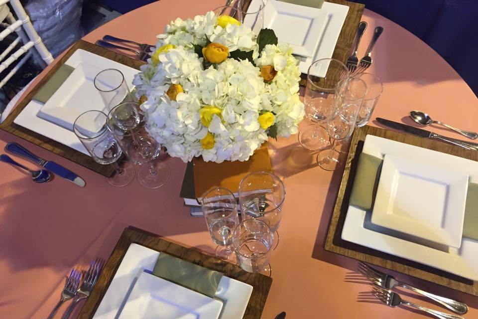Table setup with flower centerpiece