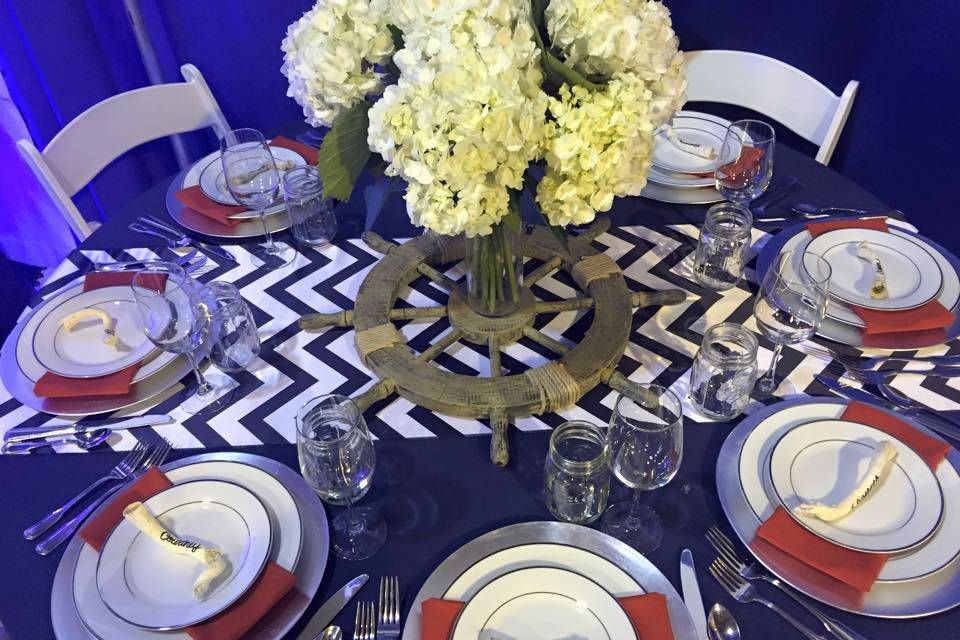 Table setup with flower centerpiece