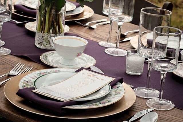 Table setup with flower centerpiece