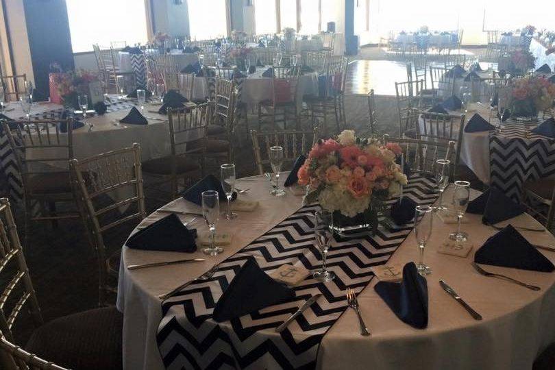 Table setup with flower centerpiece