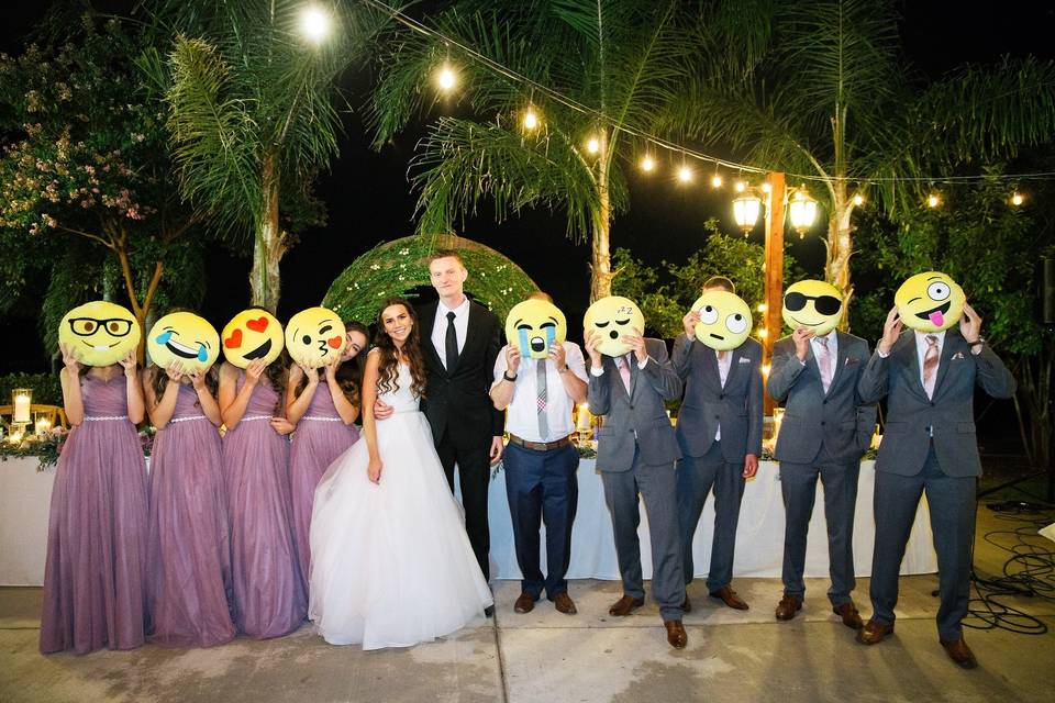 Couple with bridesmaids and groomsmen