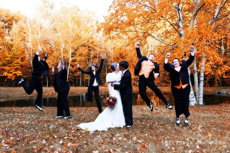 Bride and Groom with some fun Groomsmen