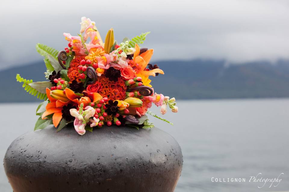 Beautiful Bridal Bouquet on the Docks of Lake George
