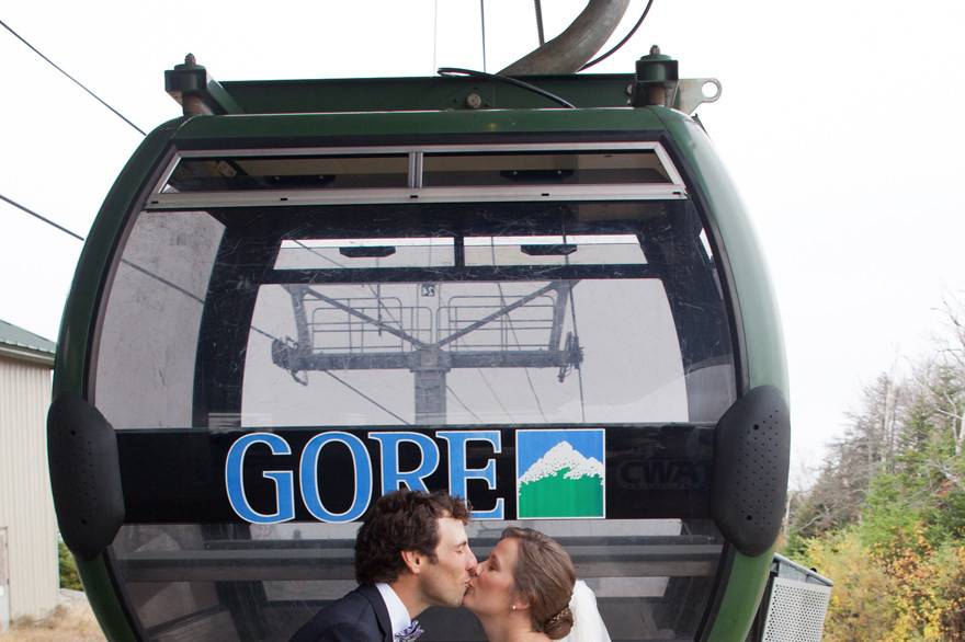 Bride and Groom Kiss at the Gore Gondola