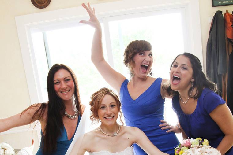 The bridesmaids having fun