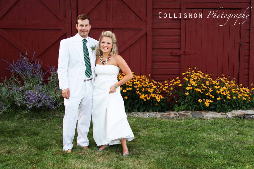 Bride and Groom Portrait with a beautiful barn backdrop