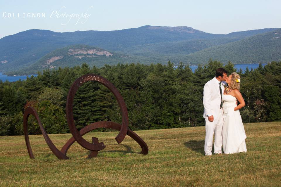 Bride and Groom with Adirondack Mountains as a backdrop