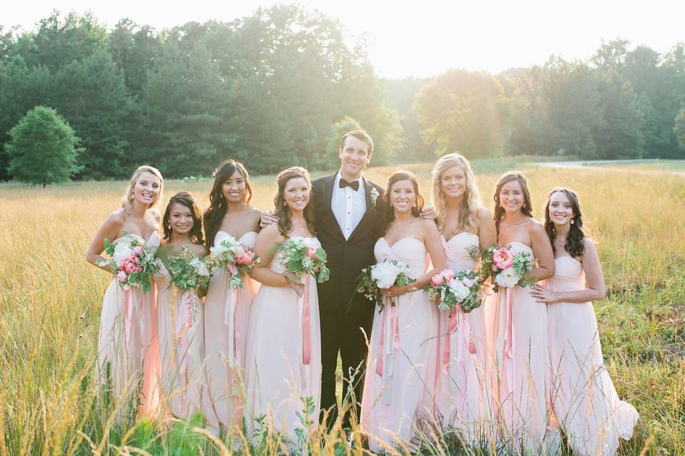 Groom and the bridesmaids